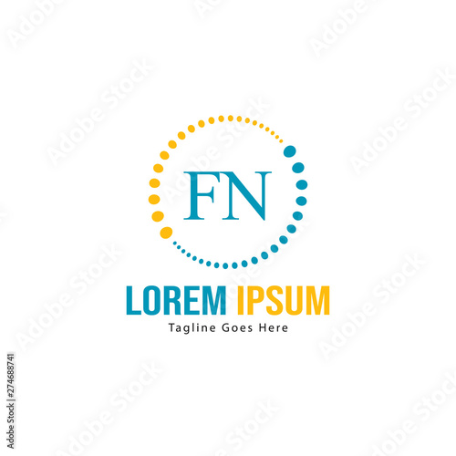 Initial FN logo template with modern frame. Minimalist FN letter logo vector illustration