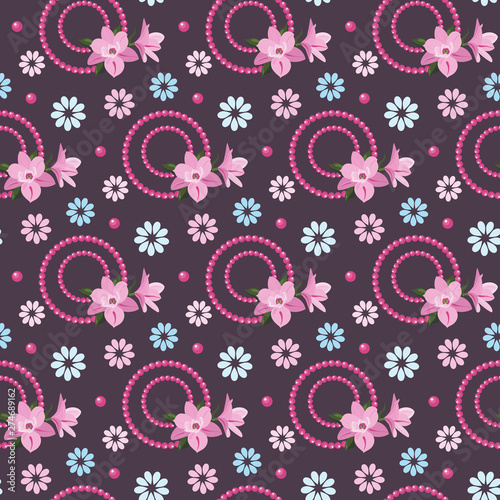 Vintage floral background with magnolias and beads