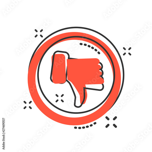Don'ts sign icon in comic style. Unlike vector cartoon illustration. No, thumb down business concept splash effect.