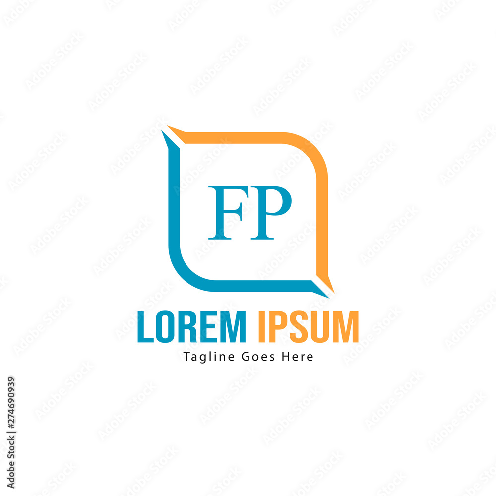 Initial FP logo template with modern frame. Minimalist FP letter logo vector illustration