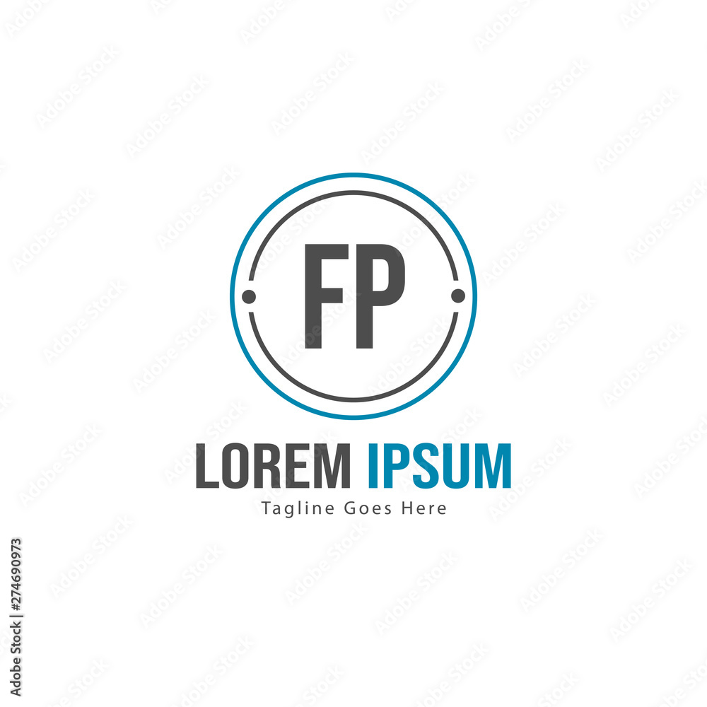 Initial FP logo template with modern frame. Minimalist FP letter logo vector illustration