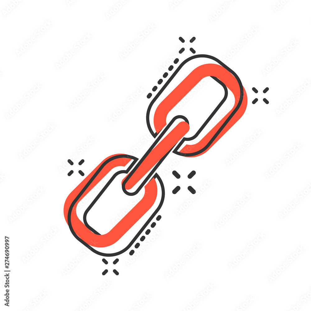 Chain sign icon in comic style. Link vector cartoon illustration on white  isolated background. Hyperlink business concept splash effect. Stock Vector  | Adobe Stock