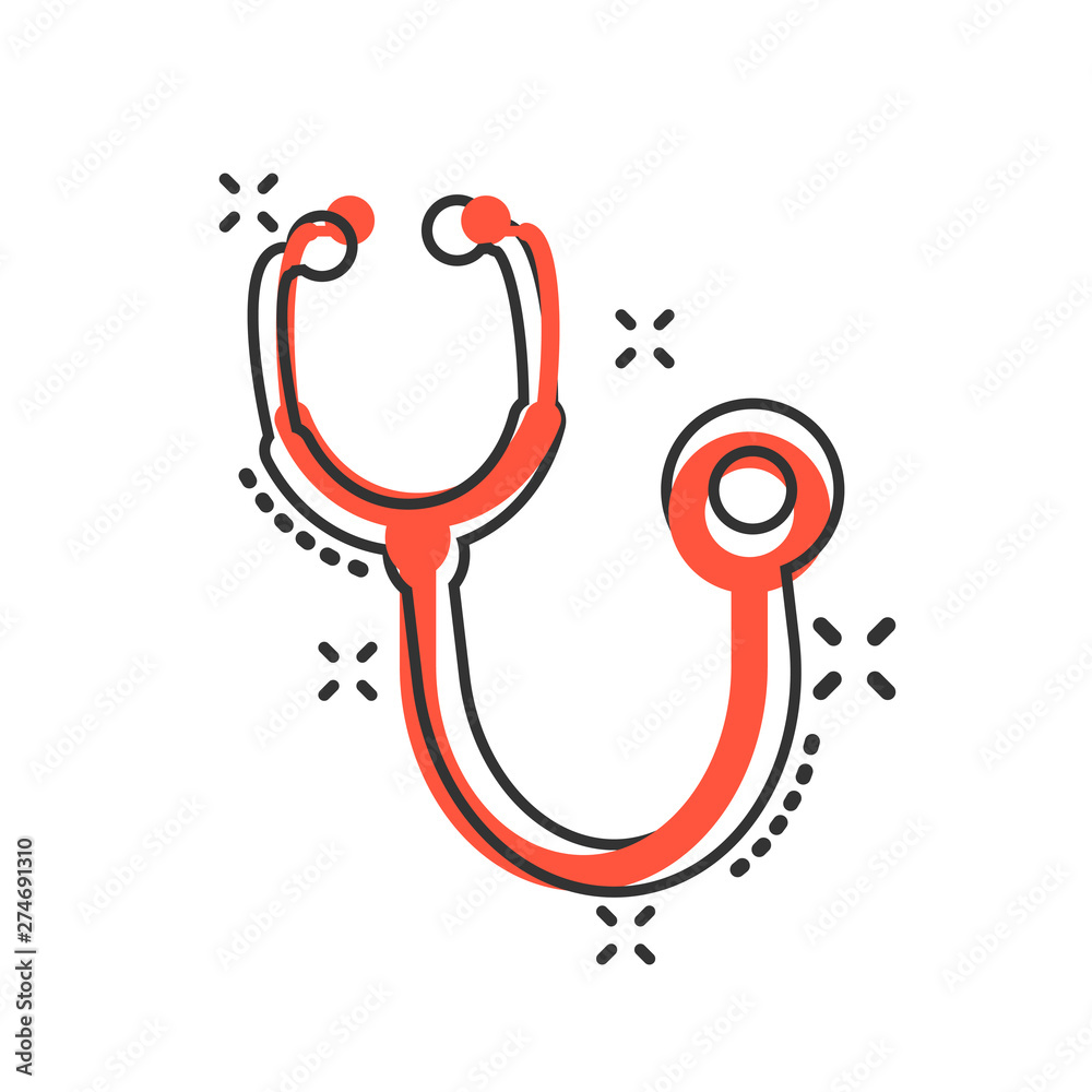 Stethoscope sign icon in comic style. Doctor medical vector cartoon  illustration on white isolated background. Hospital business concept splash  effect. Stock Vector | Adobe Stock