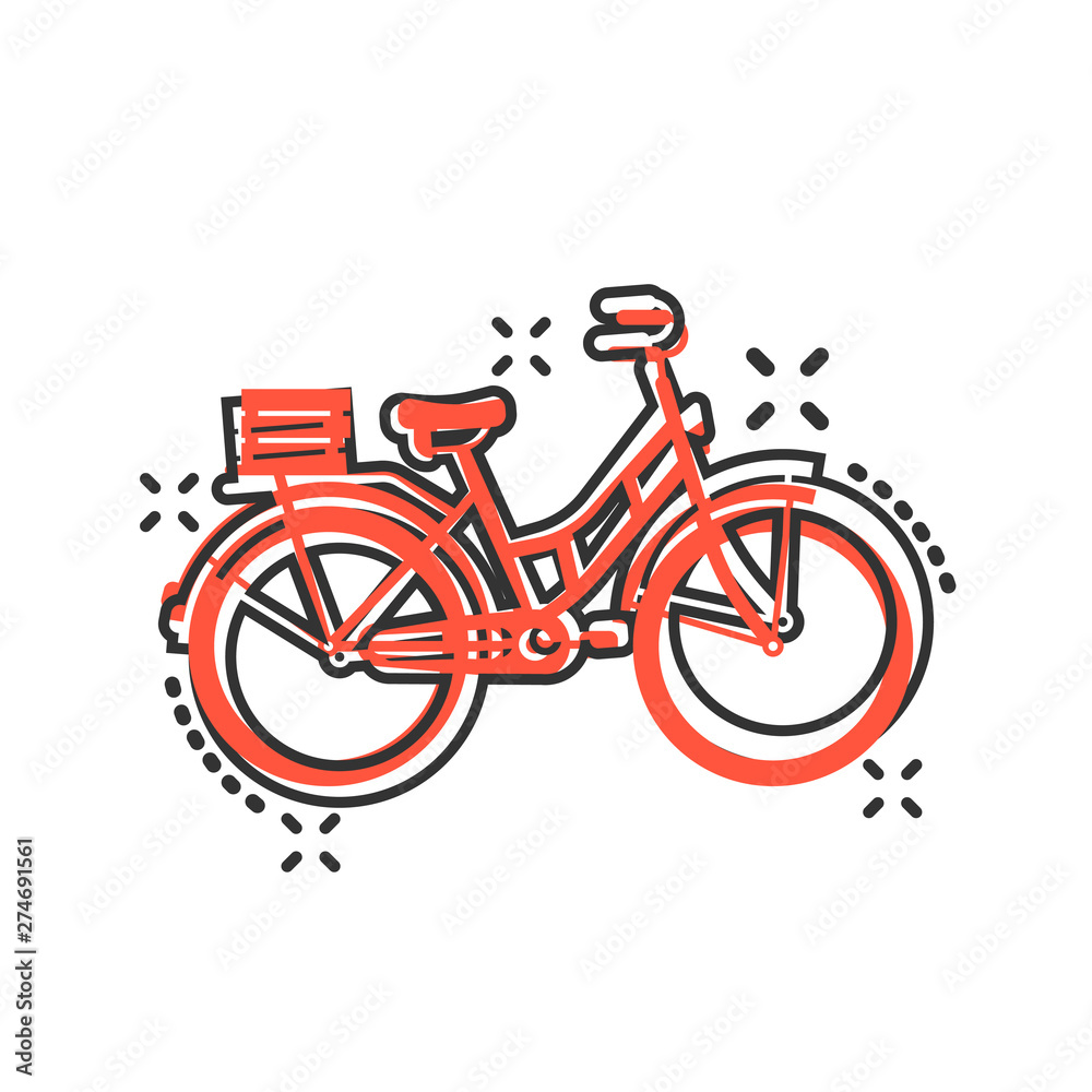 Bicycle sign icon in comic style. Bike vector cartoon illustration on white isolated background. Cycling business concept splash effect. Bicycle sign icon in comic style. Bike vector cartoon illustration on white isolated background. Cycling business concept splash effect.