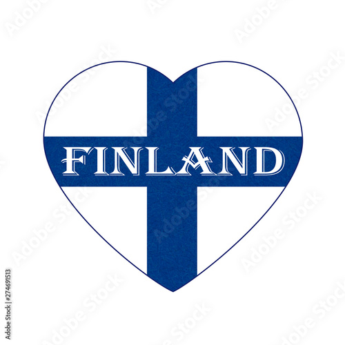 Flag of Finland in heart shape, Scandinavian northern country, isolated Finnish banner with scratched texture, grunge.