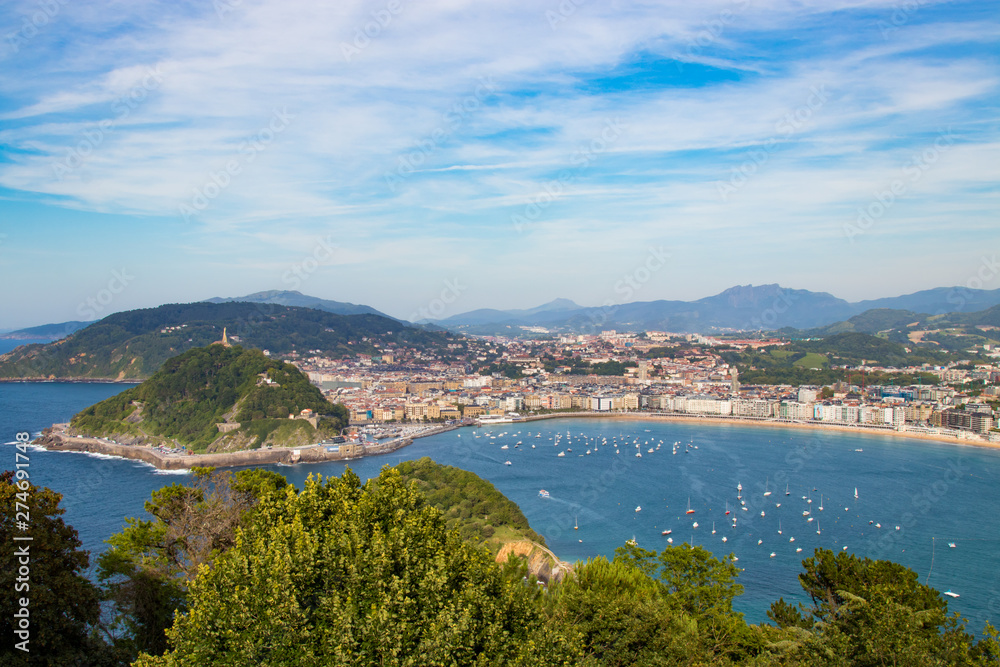 panoramic and landscape of the beach of the shell in san sebastian, donostia, spain