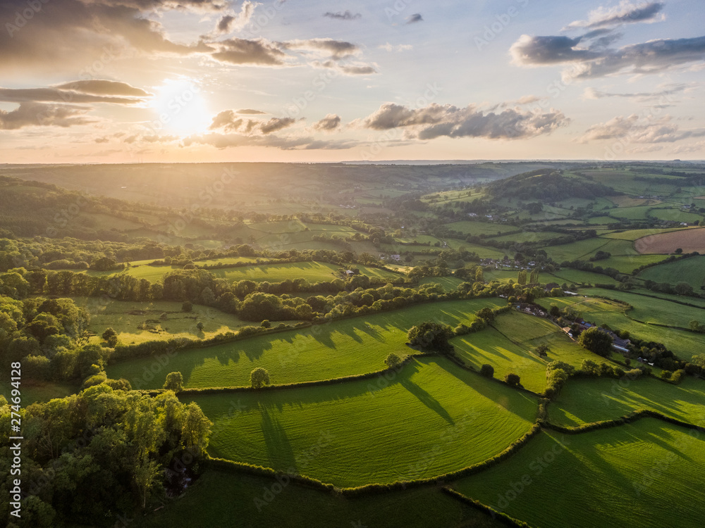 Naklejka premium Dorset Countryside AONB sunset aerial