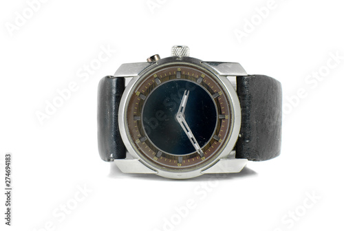 black wristwatch isolated on white background
