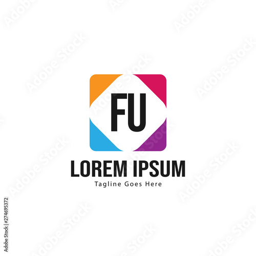 Initial FU logo template with modern frame. Minimalist FU letter logo vector illustration