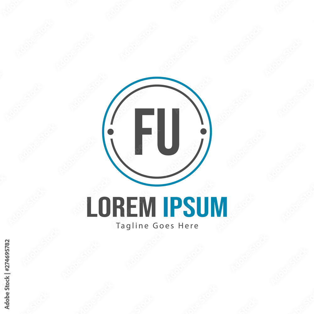 Initial FU logo template with modern frame. Minimalist FU letter logo vector illustration