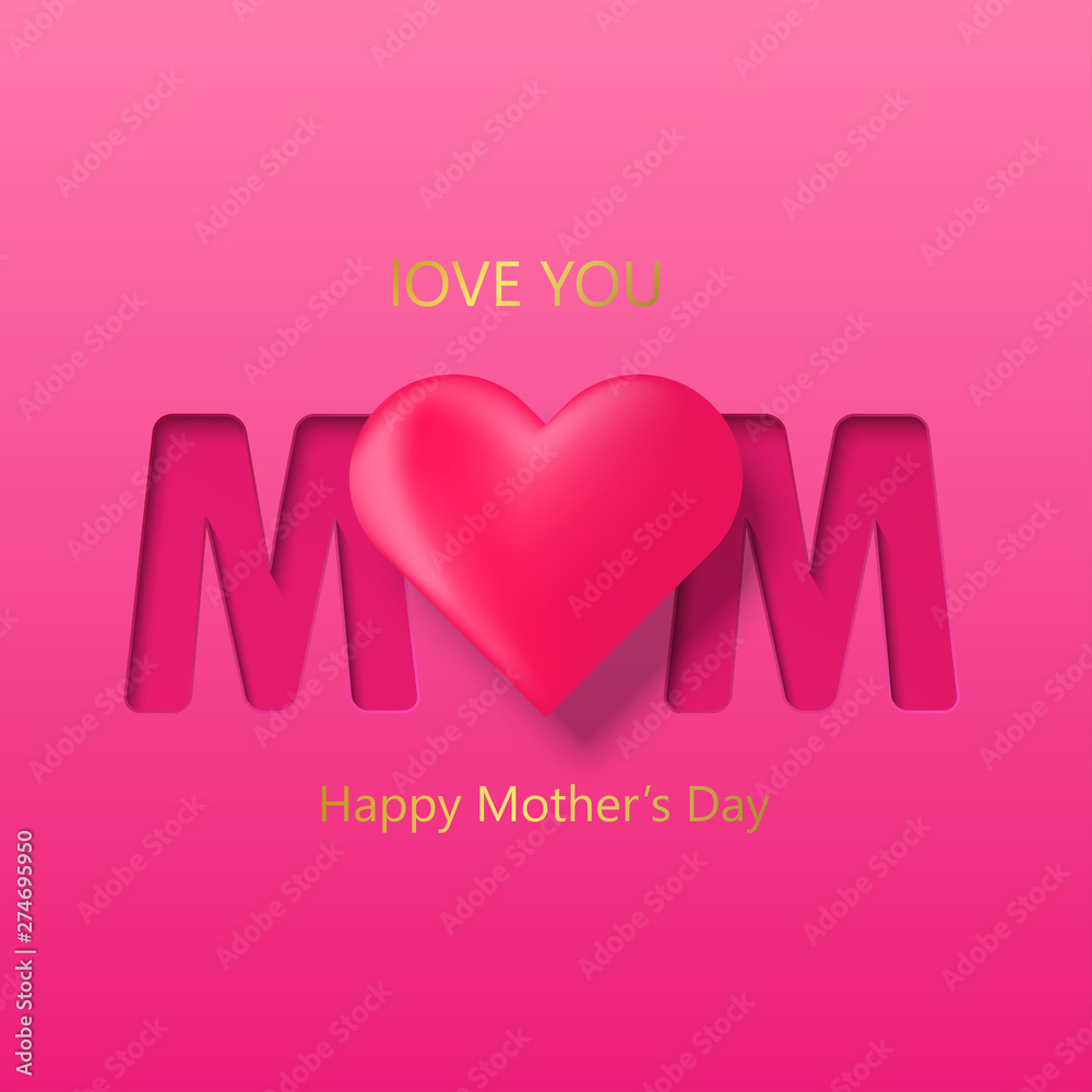 Mother's Day postcard in pink color with the words love you mom