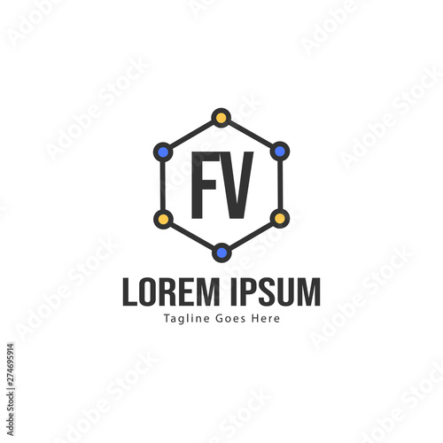 Initial FV logo template with modern frame. Minimalist FV letter logo vector illustration