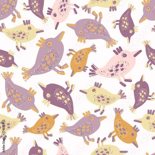 Seamless cute design with stylised birds. Can be used for clothes design, wallpaper, stationary supplies, textile, backgrounds. © Tatiana Lapteva