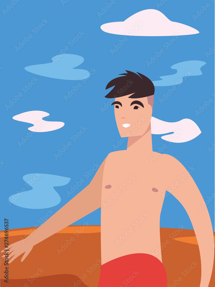 man in swimsuit in the beach summer