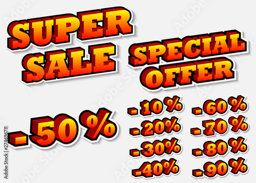 vector volume stickers super sale, special offer, interest