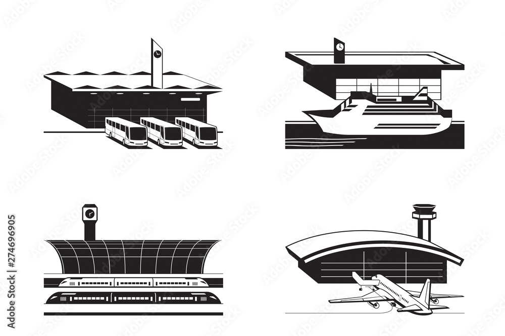 Public transport stations from above - vector illustration