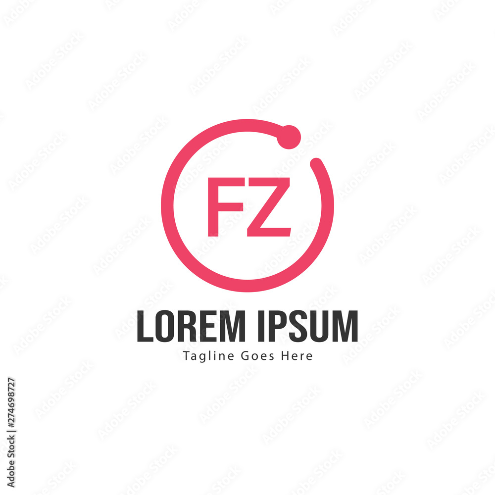 Initial FZ logo template with modern frame. Minimalist FZ letter logo vector illustration
