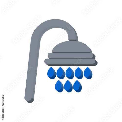 Shower pours water on white background, 3d, vector