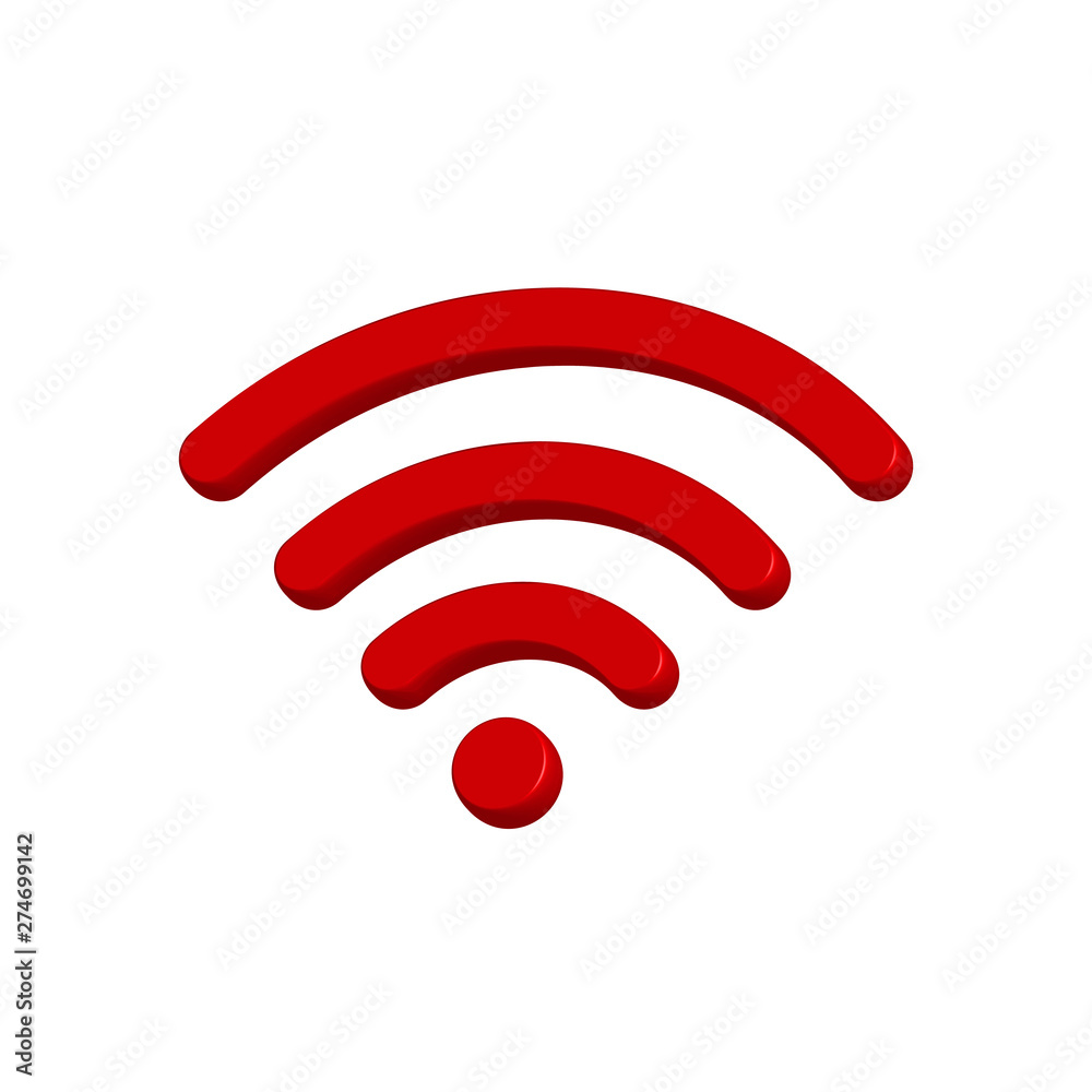 Wi fi sign, red on a white background, 3d, vector Wi fi sign, red on a white background, 3d, vector