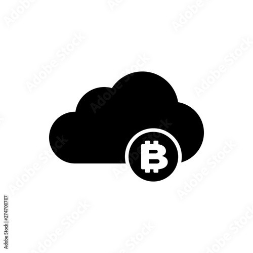 Black Cryptocurrency cloud mining icon isolated. Blockchain technology, bitcoin, digital money market, cryptocoin wallet. Vector Illustration