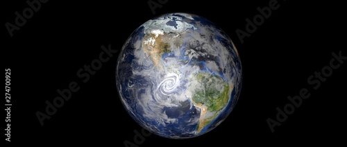 Extremely detailed and realistic high resolution 3d illustration of a hurricane approaching central america. Shot from space. Elements of this image are furnished by Nasa.