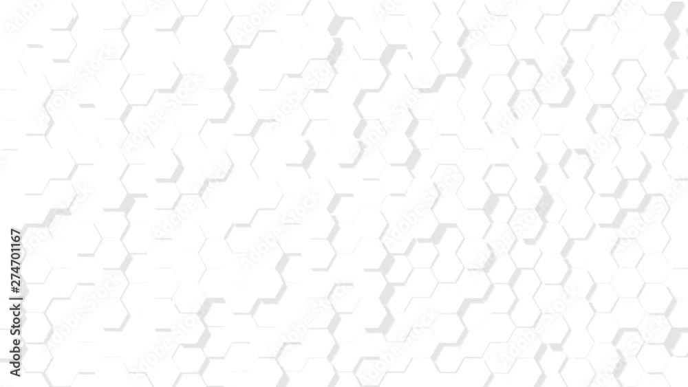 Hexagon shapes rising and falling casting shadows in minimalist white background Hexagon shapes rising and falling casting shadows in minimalist white background