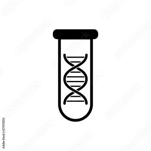 Black DNA research, search icon isolated. Genetic engineering, genetics testing, cloning, paternity testing. Vector Illustration