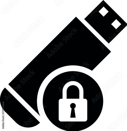 Black USB flash drive with closed padlock icon isolated. Security, safety, protection concept. Vector Illustration