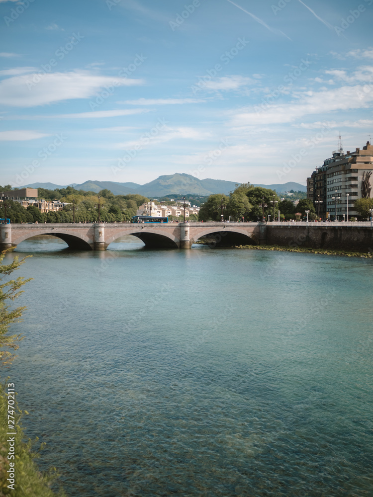Historical bridge of San Sebastian on a sunny summer day
