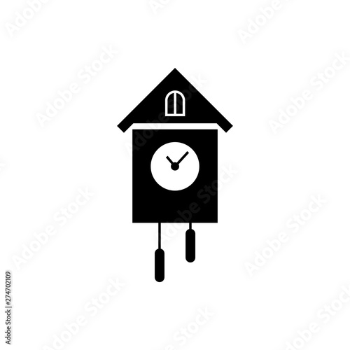 Black Retro wall watch icon isolated. Cuckoo clock sign. Antique pendulum clock. Vector Illustration