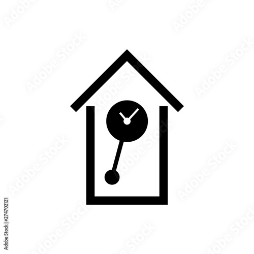 Black Retro wall watch icon isolated. Cuckoo clock sign. Antique pendulum clock. Vector Illustration