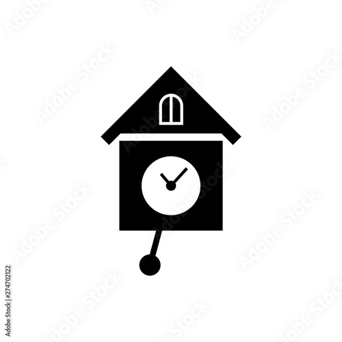 Black Retro wall watch icon isolated. Cuckoo clock sign. Antique pendulum clock. Vector Illustration