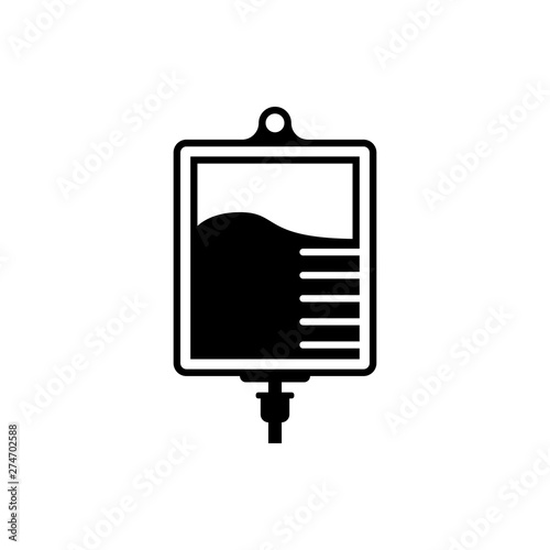 Black IV bag icon isolated on white background. Blood bag icon. Donate blood concept. The concept of treatment and therapy, chemotherapy. Vector Illustration