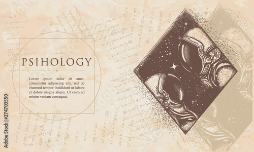 Psyhology. Love in space. Romantic symbol of eternal love, infinity sign, immortality. Renaissance background. Medieval manuscript, engraving art