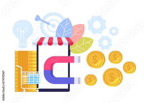 Successful e business shopping commerce management concept. Vector flat cartoon graphic design illustration