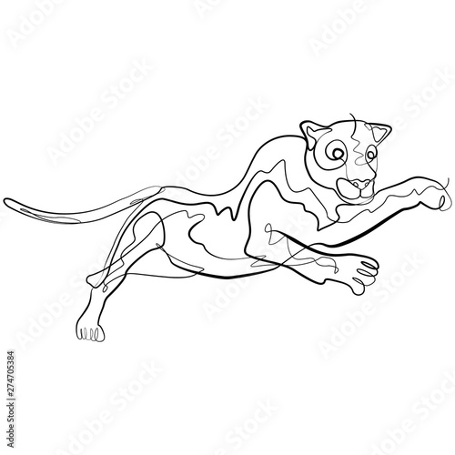 Big Cat one line drawing. Continuous line Panther Animal Vector Art