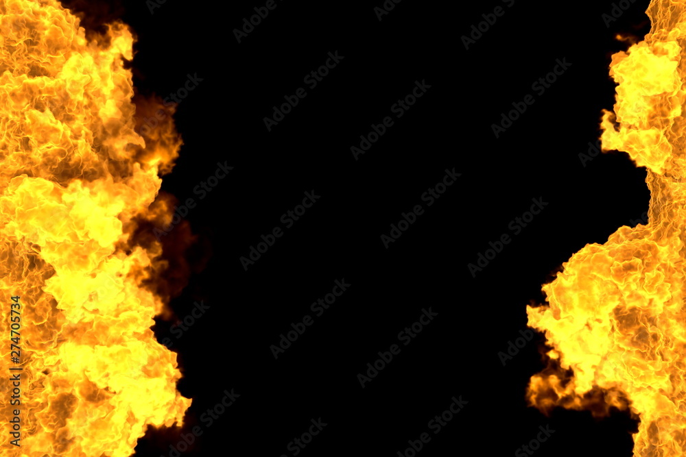 Fire 3D illustration of mystic blazing fire frame isolated on black - top and bottom are empty, fire lines from sides left and right Fire 3D illustration of mystic blazing fire frame isolated on black - top and bottom are empty, fire lines from sides left and right