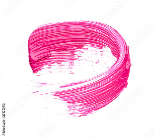 Pink strokes and texture mascara or acrylic on a white background