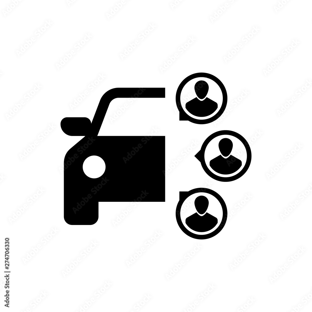 Black Car sharing with group of people icon isolated. Carsharing sign ...