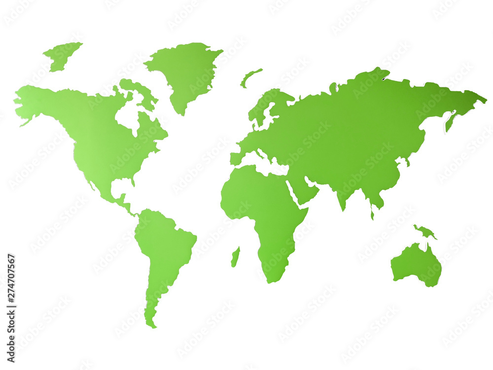 Green World map representing environmental global goals - map picture isolated on a white background