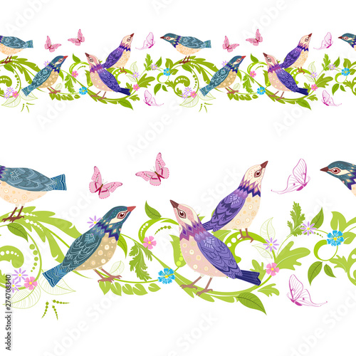 collection of seamless border with very nice little birds for yo