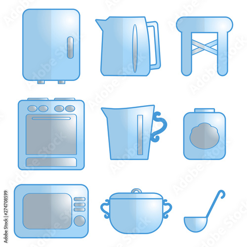 Set of icons with the image of various kitchen utensils