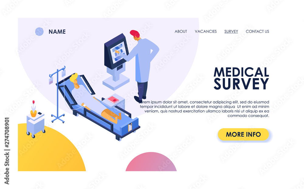 Medical survey vector woman man patient character has medic check up examination by doctor at hospital illustration set of people checked by physicians in clinic healthcare background