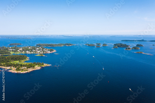 Kotka. Finland. Bird's-eye view of the Islands. In the frame of sailing yachts