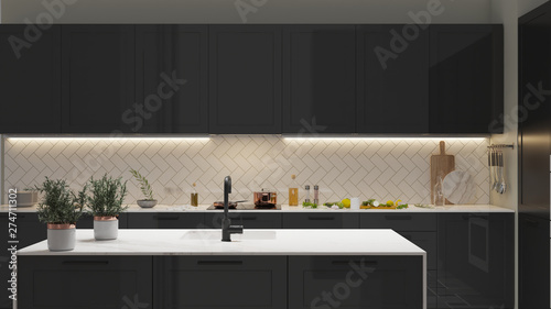 Modern Kitchen interior with light strip