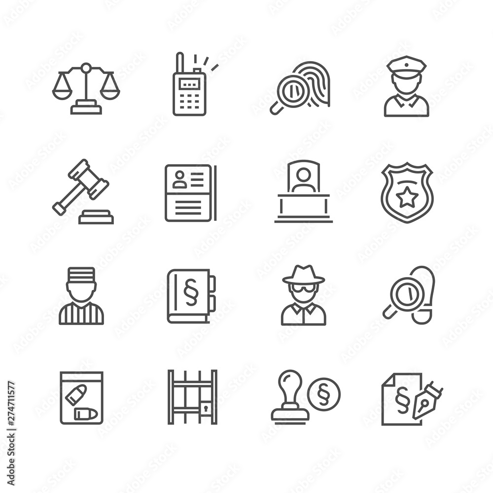 Law and judgement line icons Law and judgement line icons