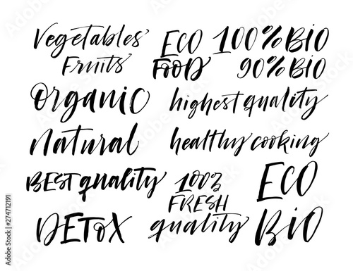 Set of eco phrases. Modern vector brush calligraphy. Ink illustration with hand-drawn lettering. 
