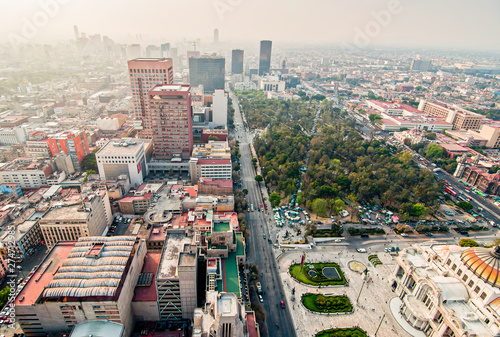 Aerial view of Torre Latinoamericana to Mexico City downtown