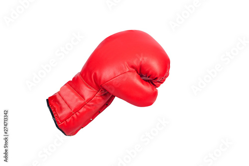 Pair of red leather boxing gloves or mitt isolated on white background.