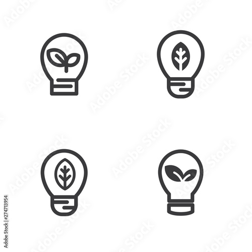 Set of vector illustration of bulb with leaf inside suitable for green energy icon or logo. 